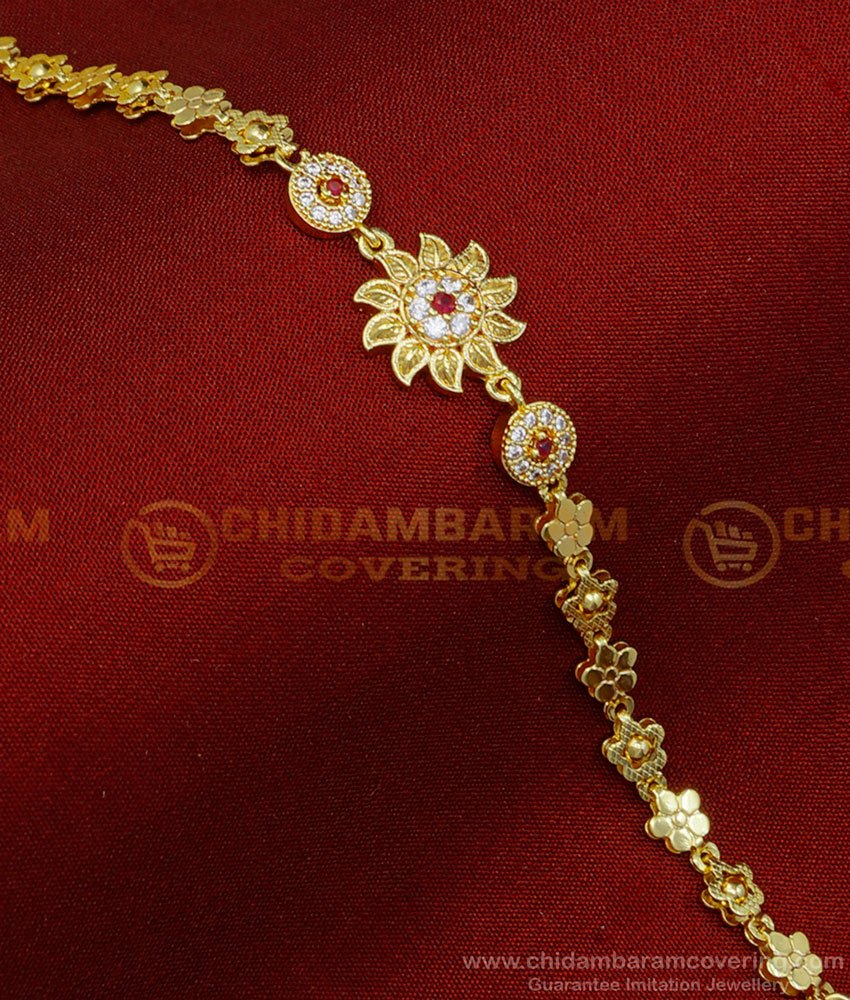 BCT283 - 1 Gram Gold Plated Stylish Hand Bracelet Flower Design Stone Bracelet for Girls