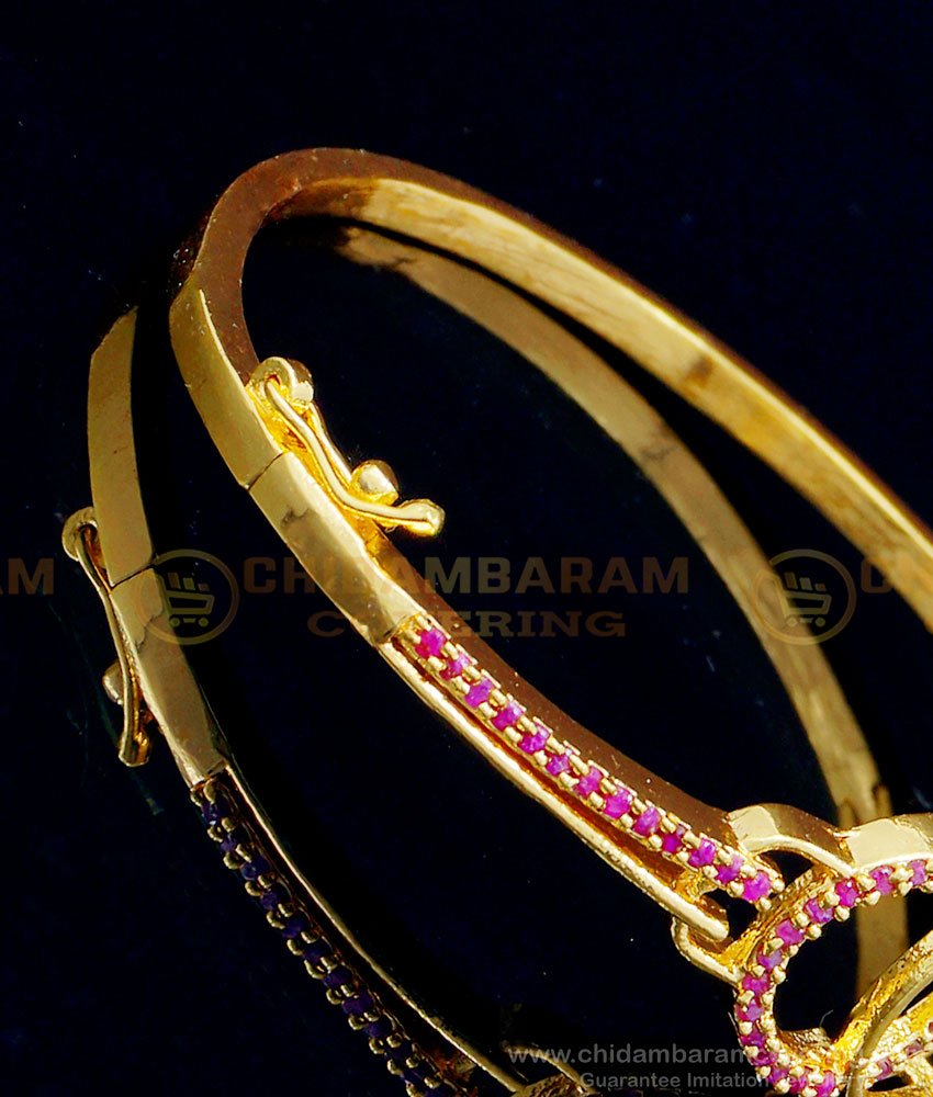 BCT291 - 2.6 size One Gram Gold Party Wear Ruby Stone Kappu Pattern Bracelet Buy Online