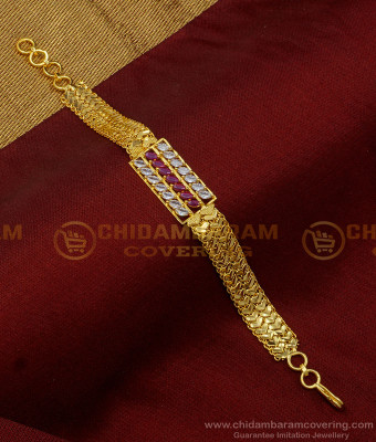 BCT303 - Attractive White and Ruby Stone With 2 Line Heart Design Chain Bracelet Buy Online