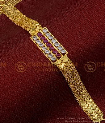 BCT303 - Attractive White and Ruby Stone With 2 Line Heart Design Chain Bracelet Buy Online