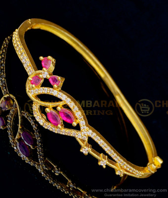 BCT310 - One Gram Gold White and Ruby Stone Bangle Bracelet for Women