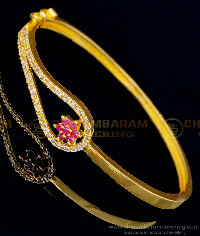 BCT320 - Pretty Bracelet Ruby Flower Design 1 Gram Gold Bracelet for College Girl 
