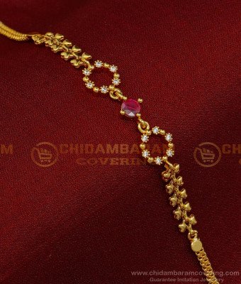 BCT324 - Beautiful White and Ruby Stone Party Wear Gold Look Bracelet for Girls