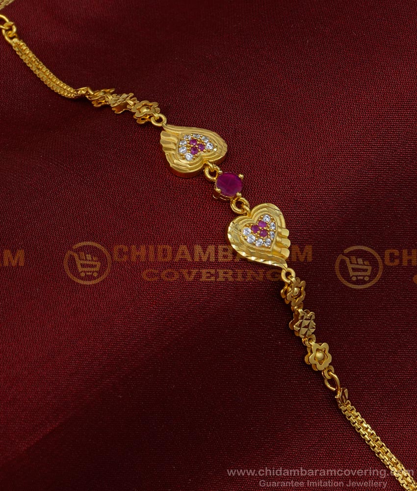 BCT327 - Attractive Forming Gold Ad Stone Heart Model Gold Bracelet for Women 