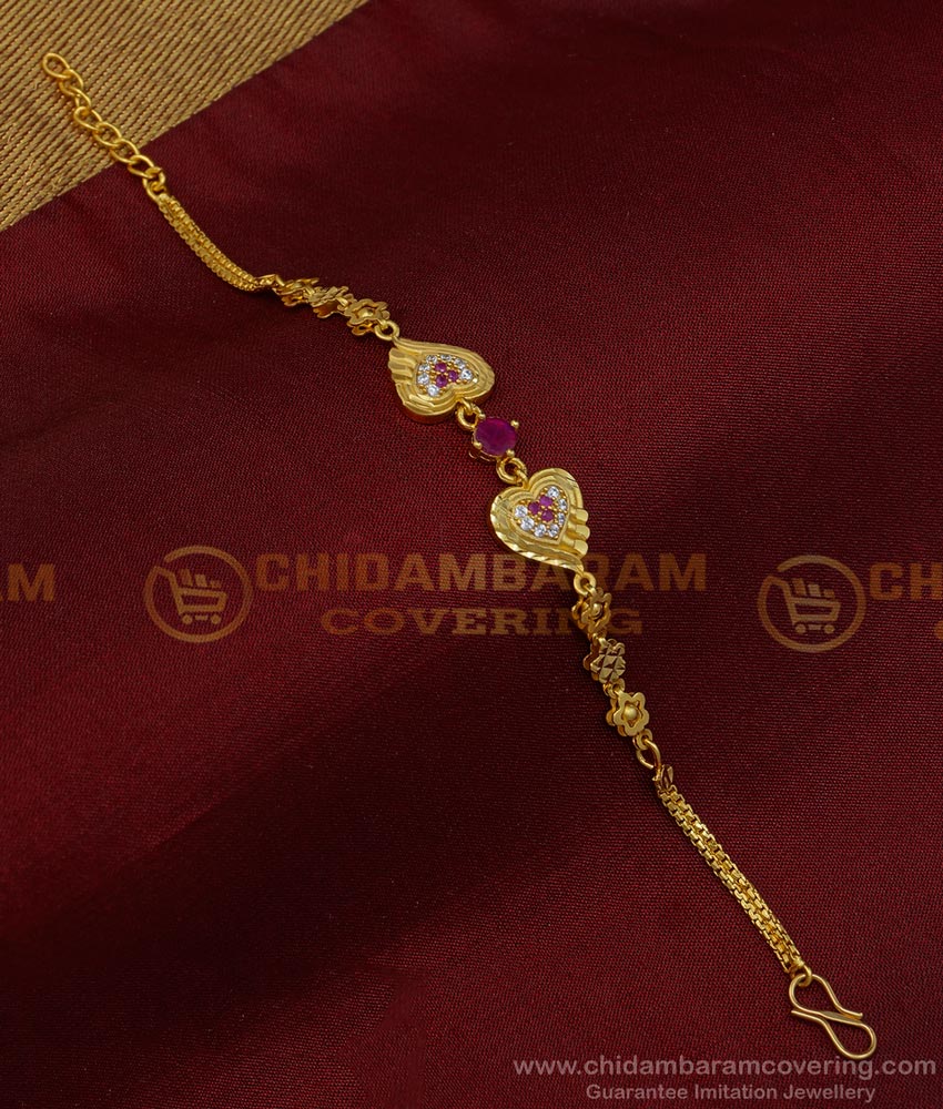 BCT327 - Attractive Forming Gold Ad Stone Heart Model Gold Bracelet for Women 
