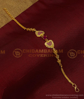 BCT328 - Real Gold Pattern Forming Gold Ruby Stone Heart Model Gold Bracelet Design Online