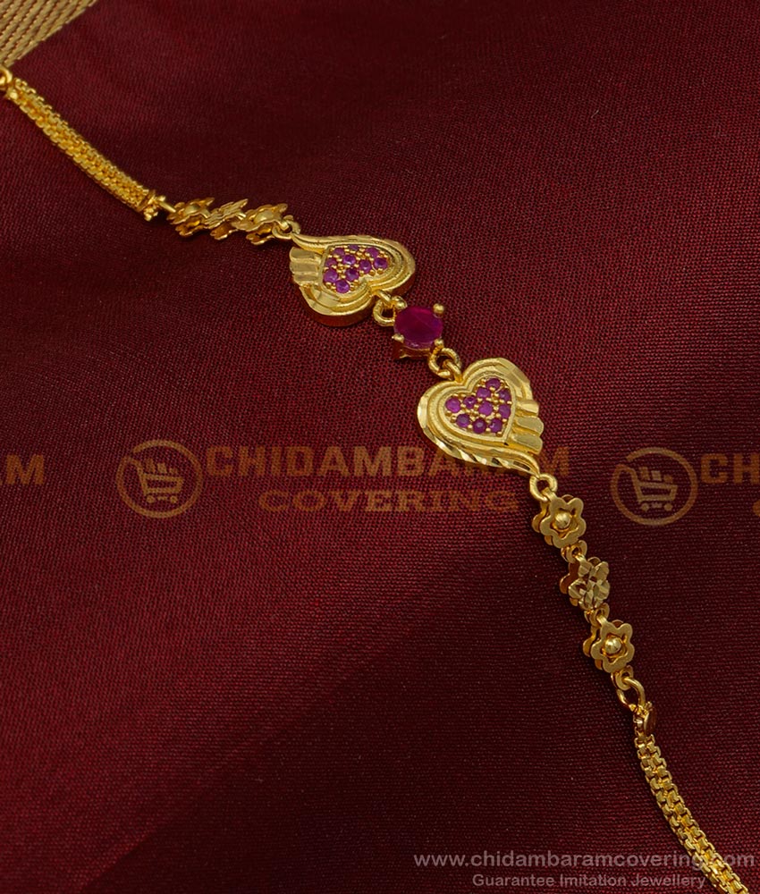 BCT328 - Real Gold Pattern Forming Gold Ruby Stone Heart Model Gold Bracelet Design Online