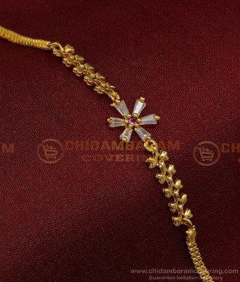 BCT330 - Trendy White and Ruby Stone Flower Model Gold Bracelet Design for Ladies 
