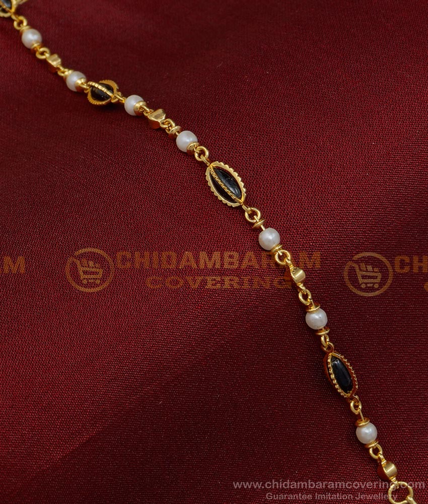 BCT331 - Trendy Gold Plated Black and White Beads Bracelet Design for Women