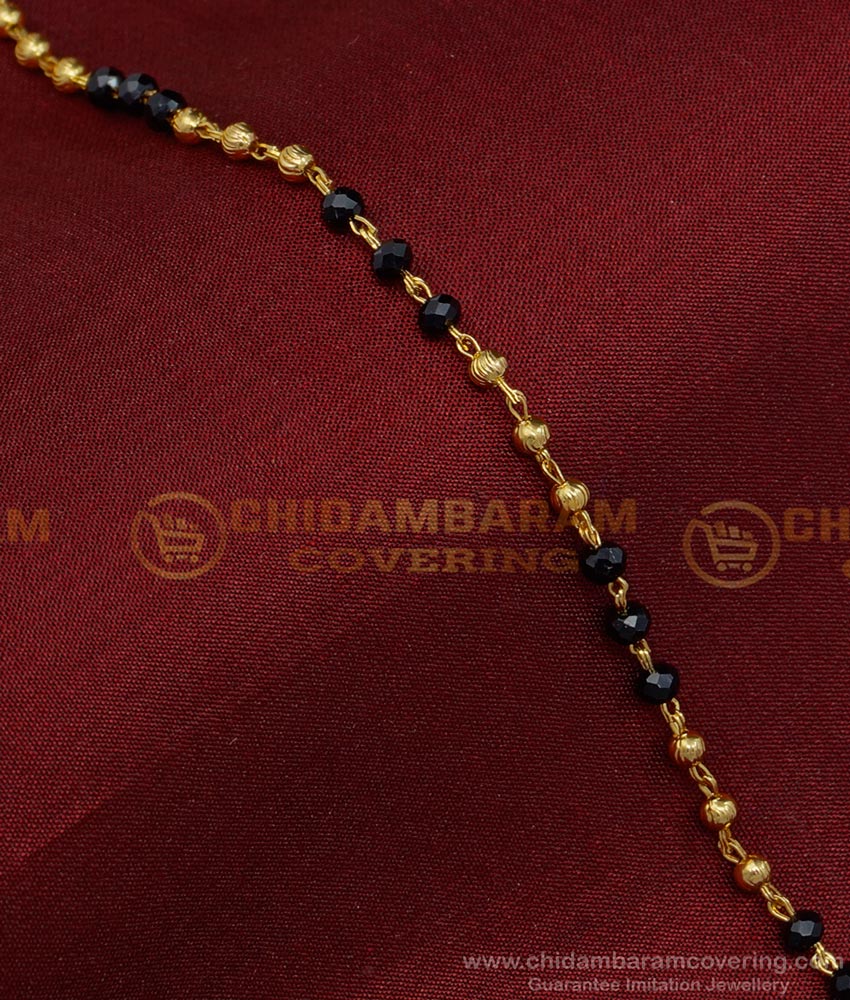 BCT332 - One Gram Gold Light Weight Black Crystal Bracelet Daily Use Hand Chain Design 