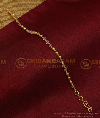 BCT336 - Unique Very Light Pink Color Crystal and Gold Beads Hand Chain for Ladies 