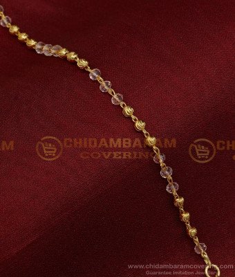 BCT336 - Unique Very Light Pink Color Crystal and Gold Beads Hand Chain for Ladies 