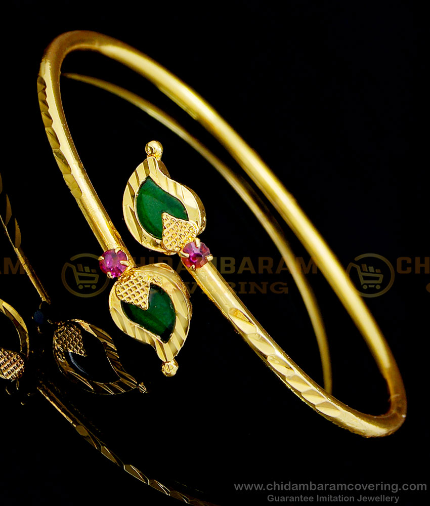 BCT342 - 2.6 size Buy One Gram Gold Bangle Type Adjustable Green Mango Palakka Bracelet Design 
