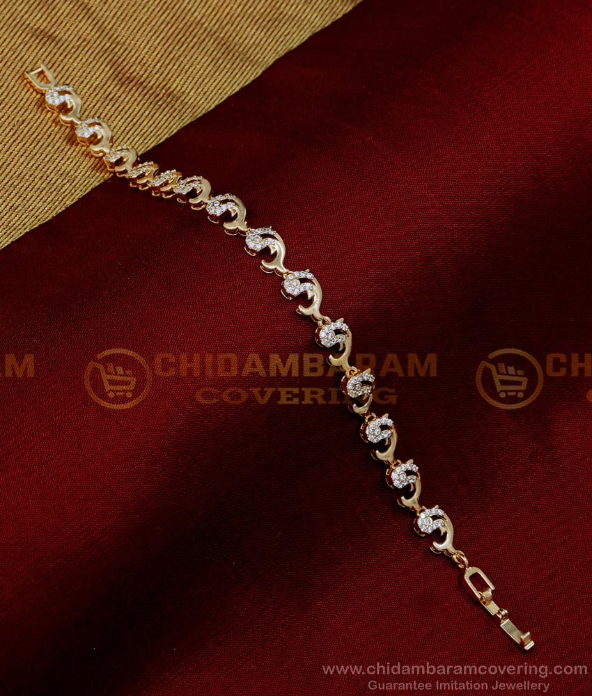 BCT370 - Best Quality White Stone Fish Design Rose Gold Bracelet for Girl