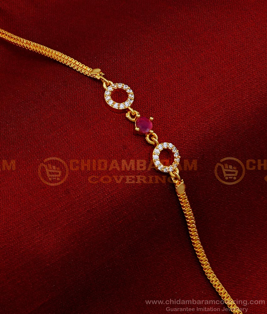 BCT393 - New Gold Look White and Ruby Stone Ladies Bracelet Designs 