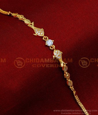 BCT396 - Stylish White Stone Fish Design Gold Plated Bracelet 