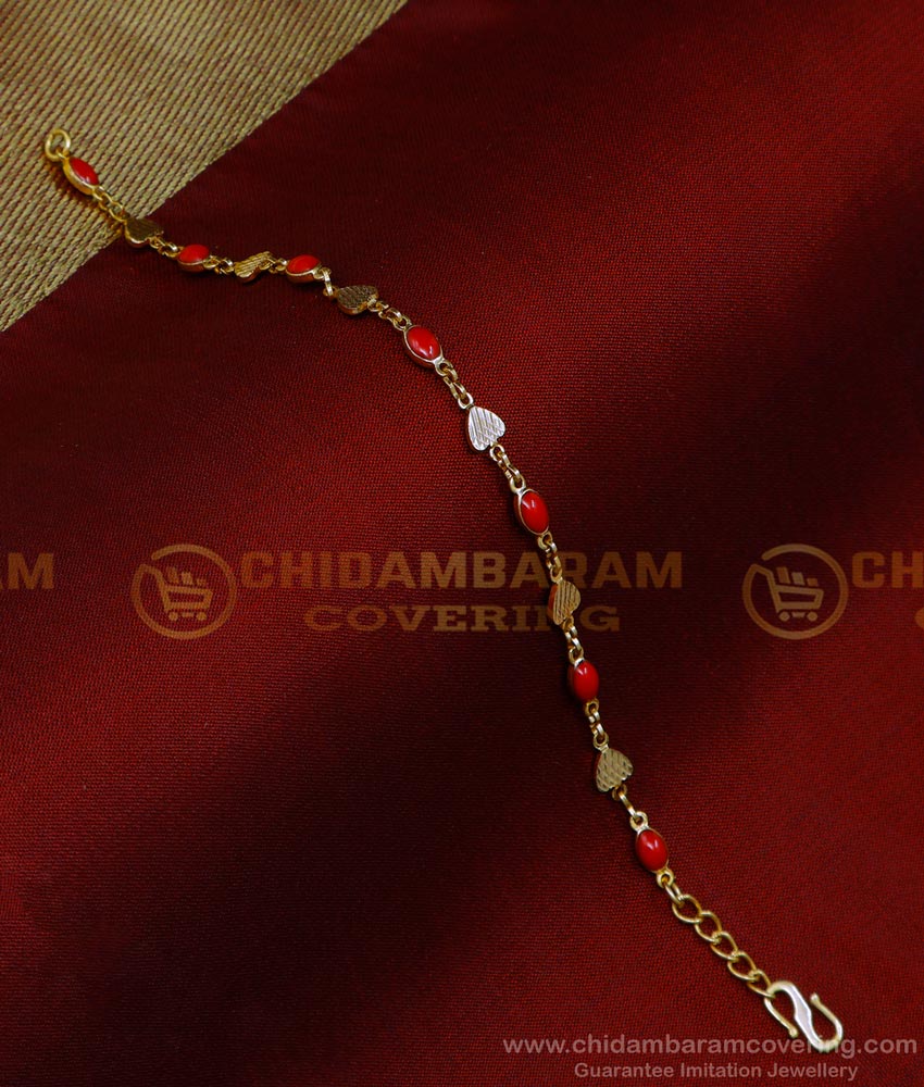 BCT411 – Simple Red Coral Daily Use Gold Plated Bracelet for Women 