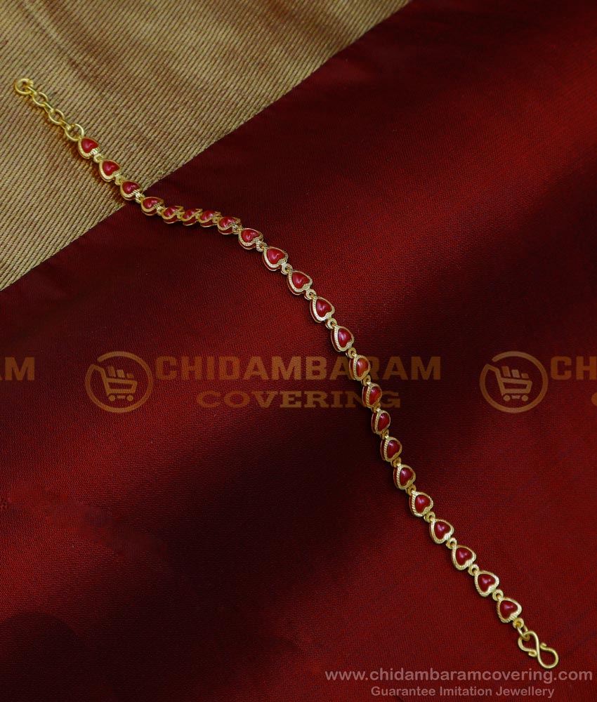 BCT412 - Trendy Light Weight Red Coral Gold Plated Ladies Bracelet