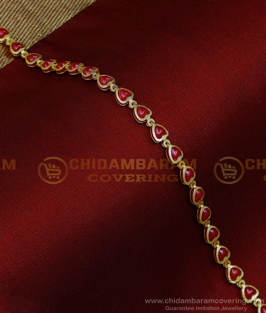 BCT412 - Trendy Light Weight Red Coral Gold Plated Ladies Bracelet
