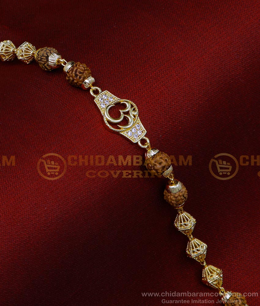 BCT419 – Latest White Stone Om Gold Plated Rudraksha Bracelet for Men 