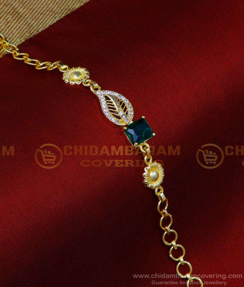 BCT441 - Beautiful Emerald Stone Leaf Design Party Wear Bracelet Designs 
