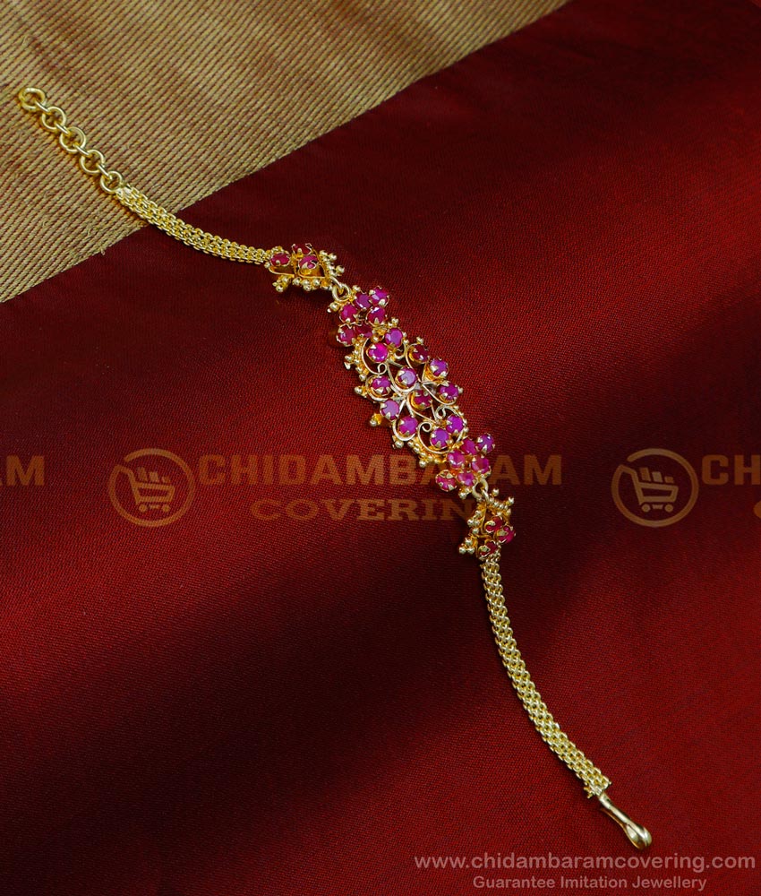 BCT442 - Attractive Ruby Stone One Gram Gold Bracelet Designs Online