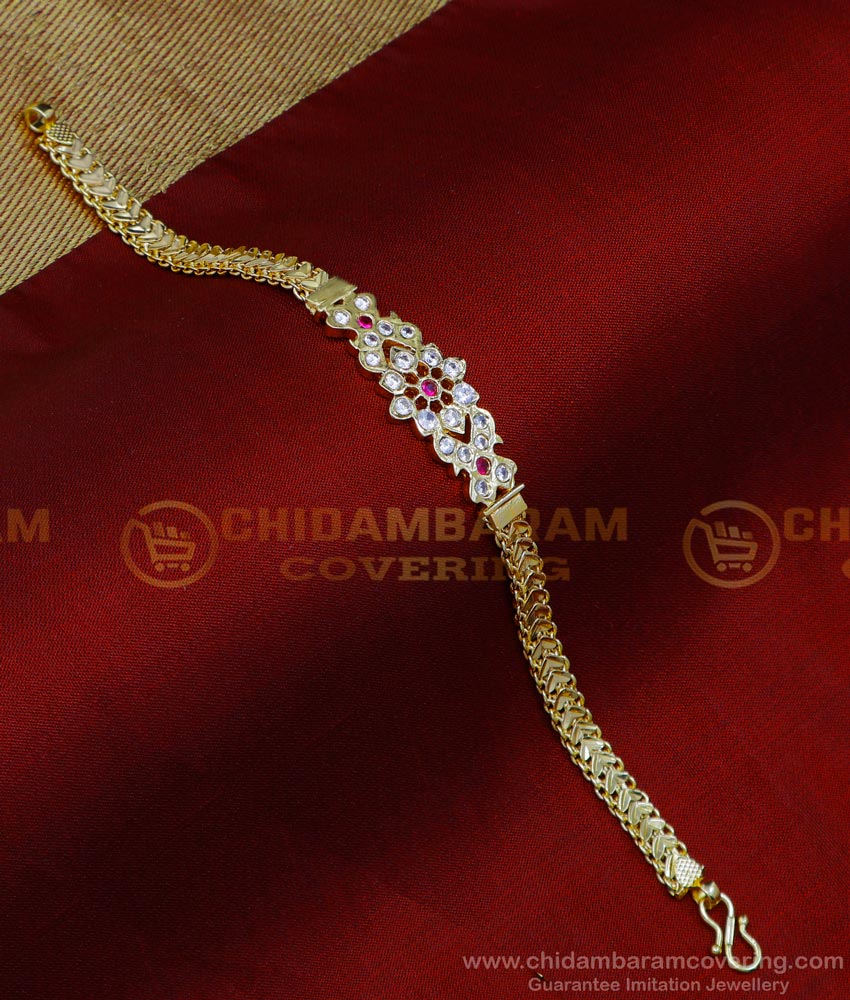 BCT443 - Buy White and Ruby Stone Panchaloha Bracelet Designs