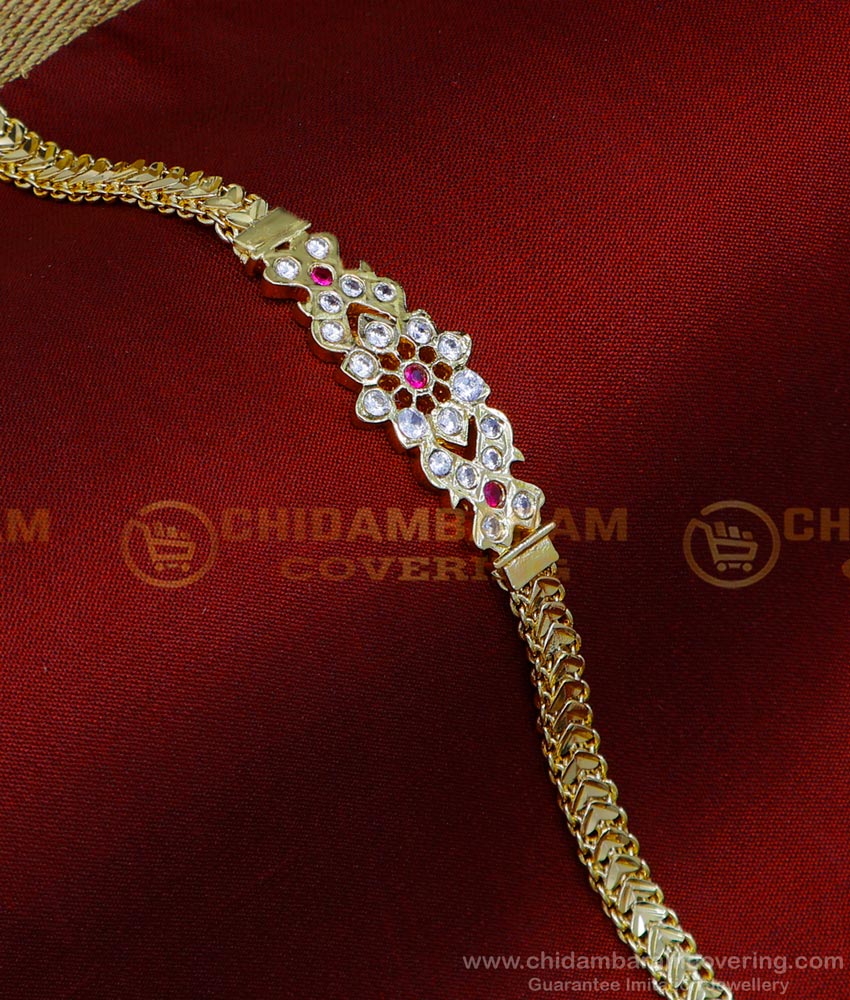 BCT443 - Buy White and Ruby Stone Panchaloha Bracelet Designs