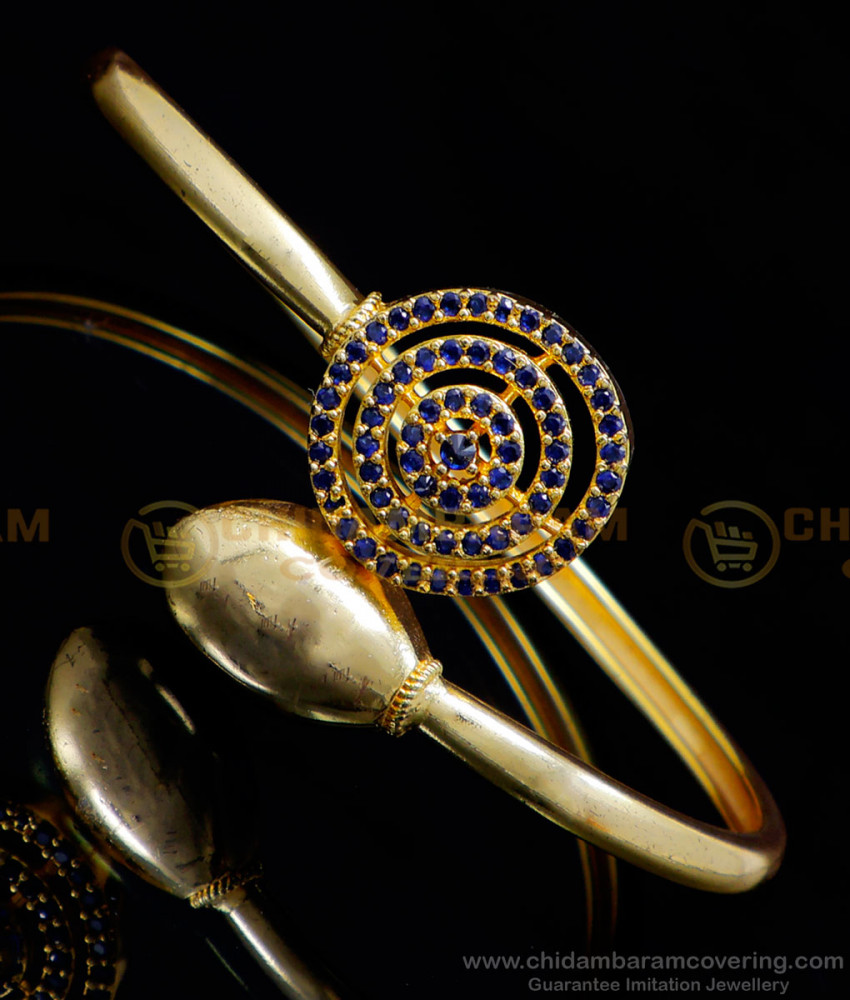 BCT451 - Elegant Blue Stone Daily Wear Gold Kada Bracelet Design 
