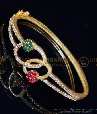 BCT459 - Modern Gold Plated Ruby Emerald Stone Bracelet for Women