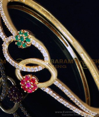 BCT459 - Modern Gold Plated Ruby Emerald Stone Bracelet for Women