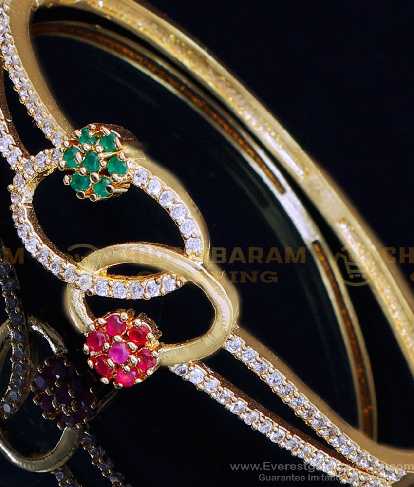 BCT459 - Modern Gold Plated Ruby Emerald Stone Bracelet for Women