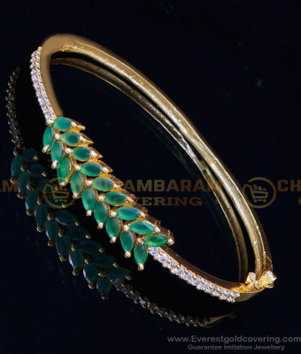 BCT461 - Trendy Emerald Stone Leaf Design 1 Gram Gold Bracelet