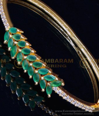 BCT461 - Trendy Emerald Stone Leaf Design 1 Gram Gold Bracelet