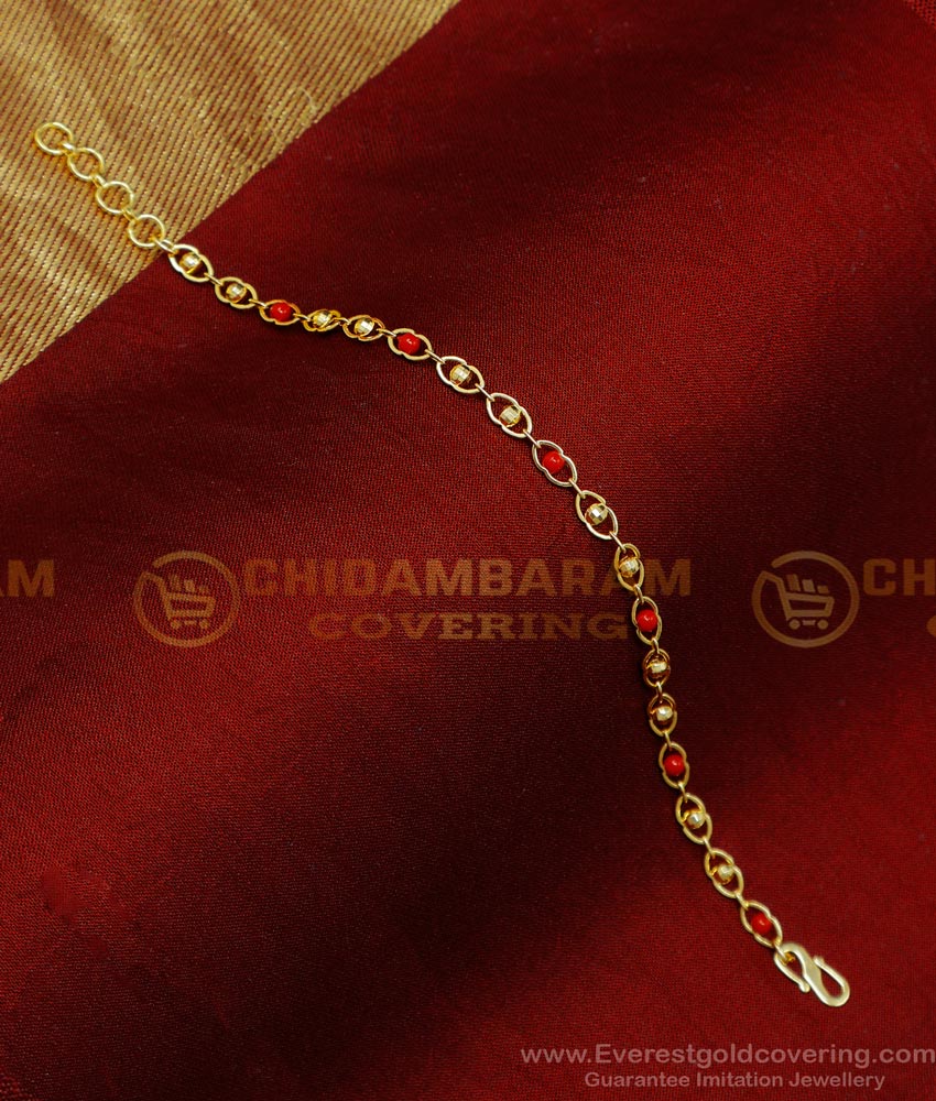 BCT471 - Unique Gold Look Red Coral Daily Use 1 Gram Gold Bracelet