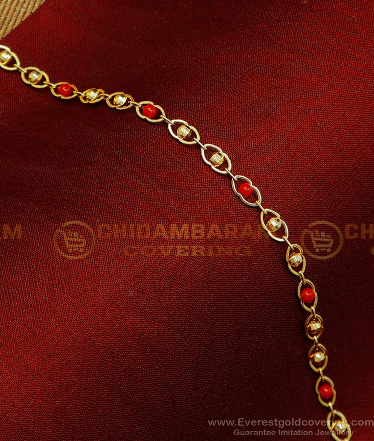 BCT471 - Unique Gold Look Red Coral Daily Use 1 Gram Gold Bracelet