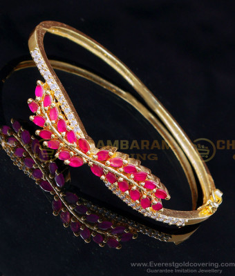 BCT484 - Beautiful White and Ruby Stone Bangle Bracelet Designs