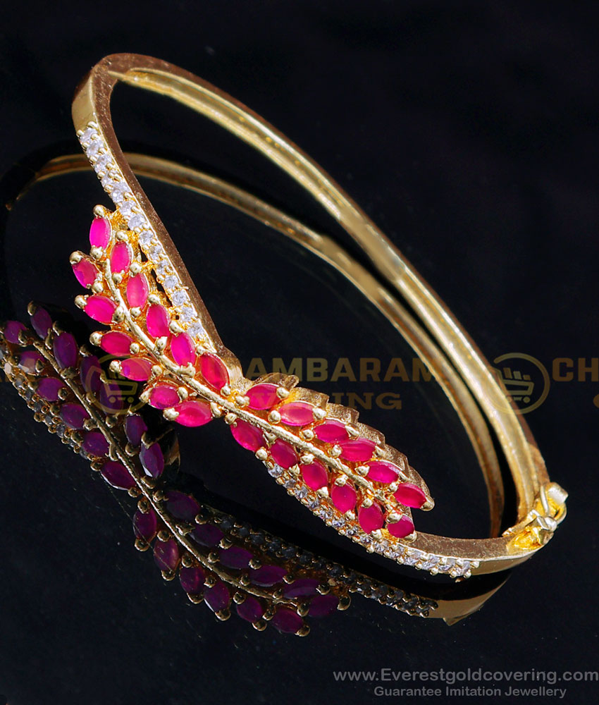 BCT484 - Beautiful White and Ruby Stone Bangle Bracelet Designs