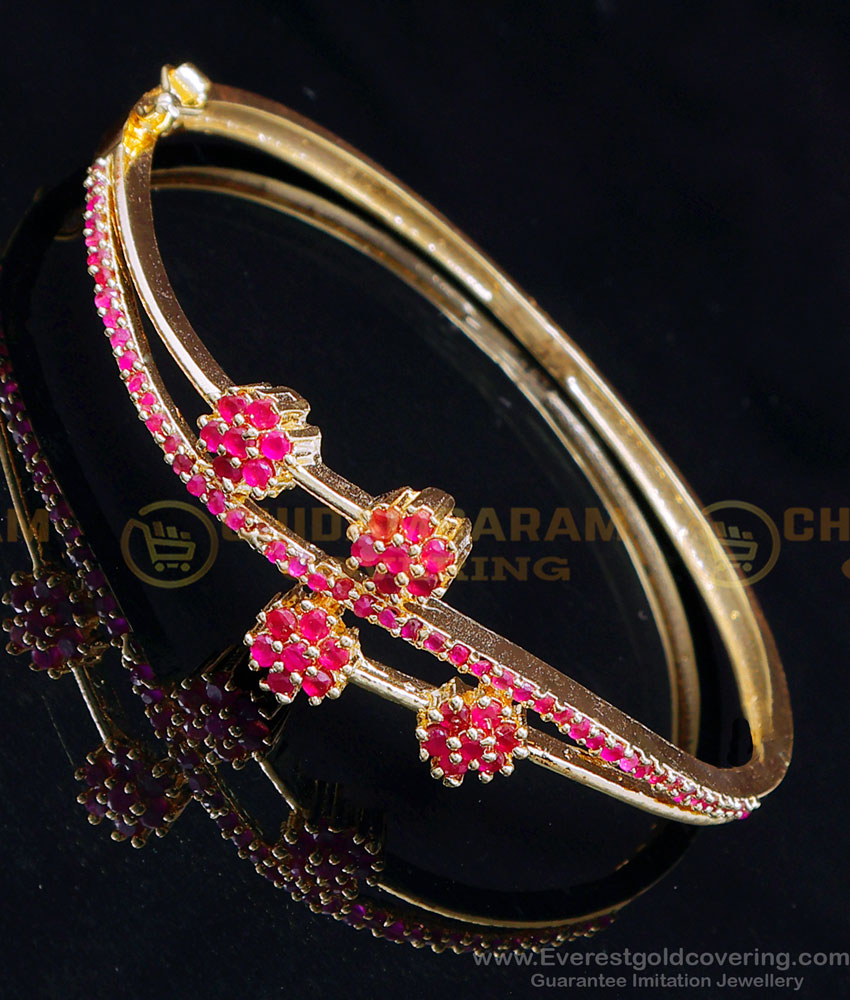 BCT486 - Attractive Bangle Type Ruby Gold Stone Bracelet Designs