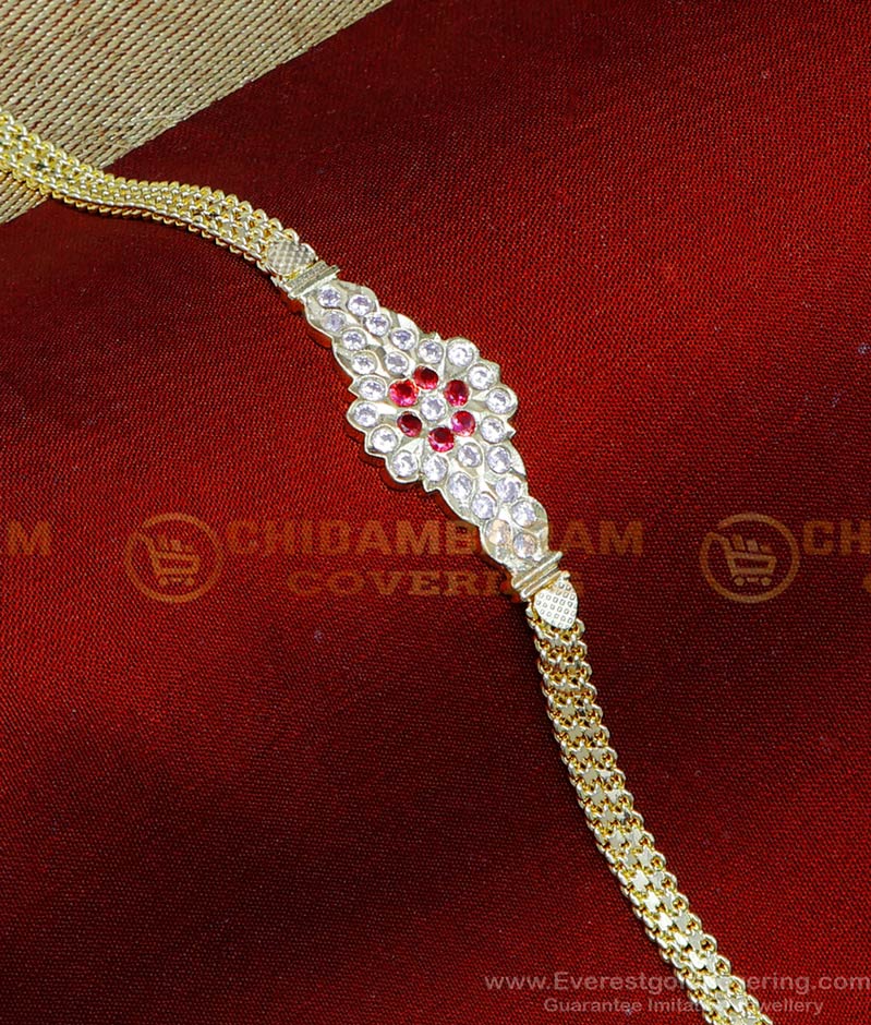 BCT536 - Buy Impon White and Ruby Stone Ladies Bracelet Design