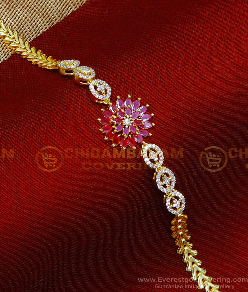 BCT548 - Elegant Ruby White Stone 2 Gram Gold Bracelet for Ladies