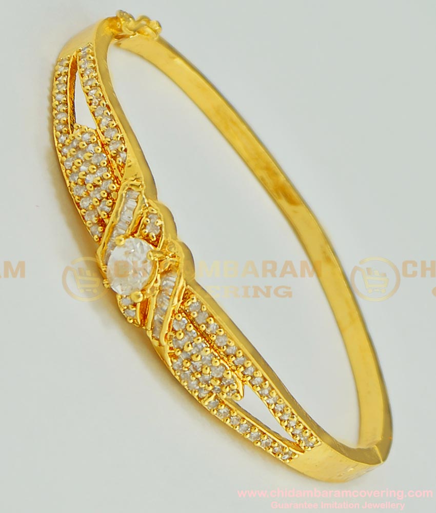 BCT62 - 2.6 size Elegant White Zircon Stone Gold Plated Lock Open Type Bracelet for Girls