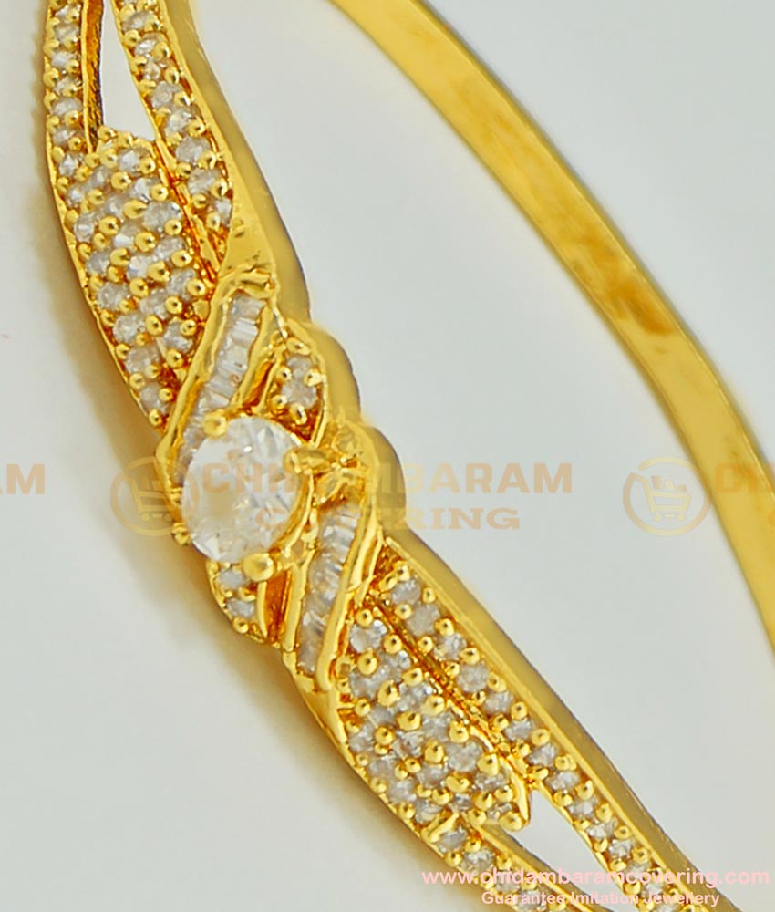 BCT62 - 2.6 size Elegant White Zircon Stone Gold Plated Lock Open Type Bracelet for Girls