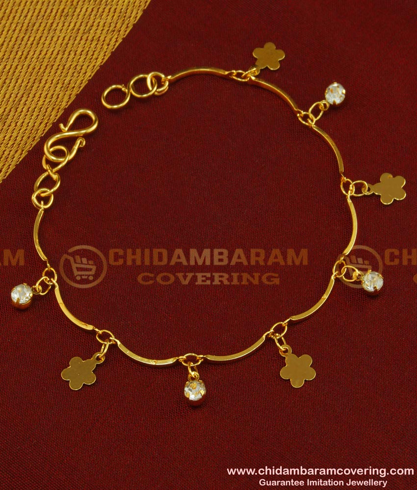 BCT72 - Light Weight Real Gold Design Flower Tassel Ad Stone Stylish Bracelet for Girls 
