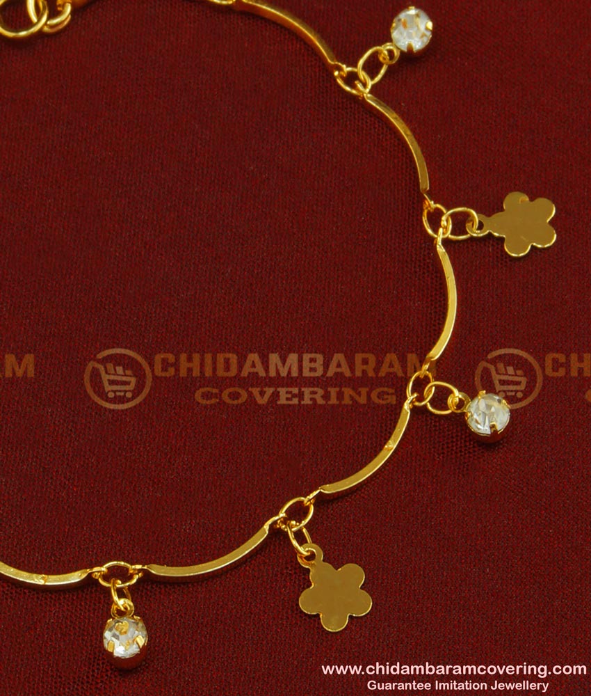 BCT72 - Light Weight Real Gold Design Flower Tassel Ad Stone Stylish Bracelet for Girls 