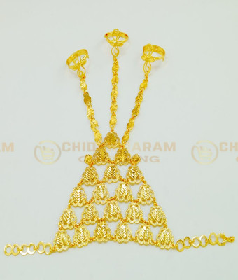 RNG005 - Bridal Wear Full Hand Jewellery One Gram Gold Plated Adjustable 3 Finger Rings Bracelet Set Online