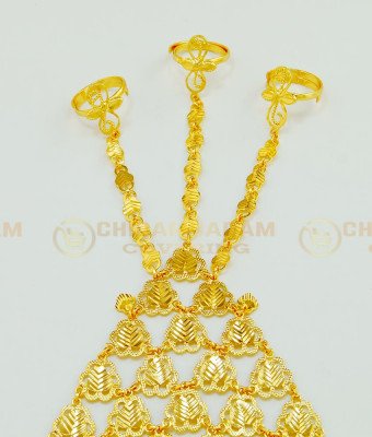 RNG005 - Bridal Wear Full Hand Jewellery One Gram Gold Plated Adjustable 3 Finger Rings Bracelet Set Online