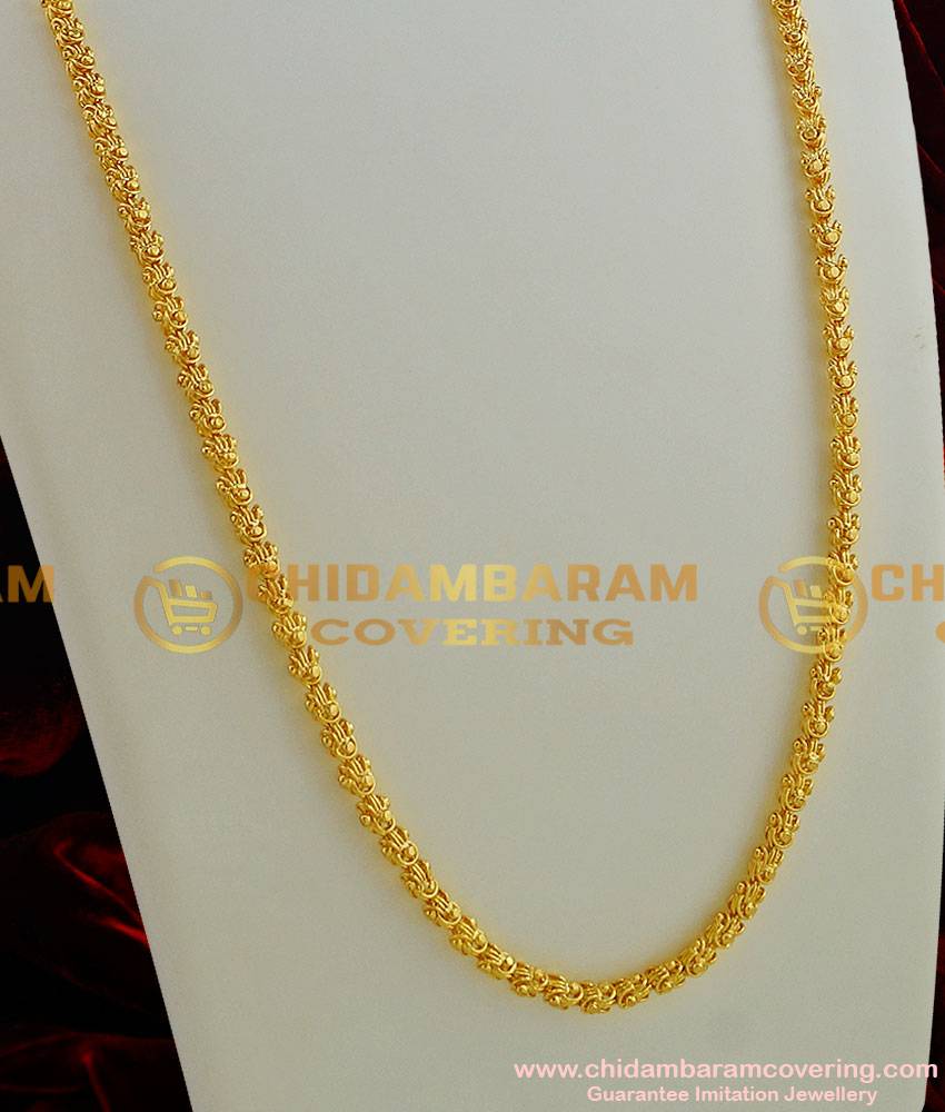 CHN001-LG - 30 Inches Long Gold Plated Dasavatharam Design Flexible Cutting Daily Wear Chain