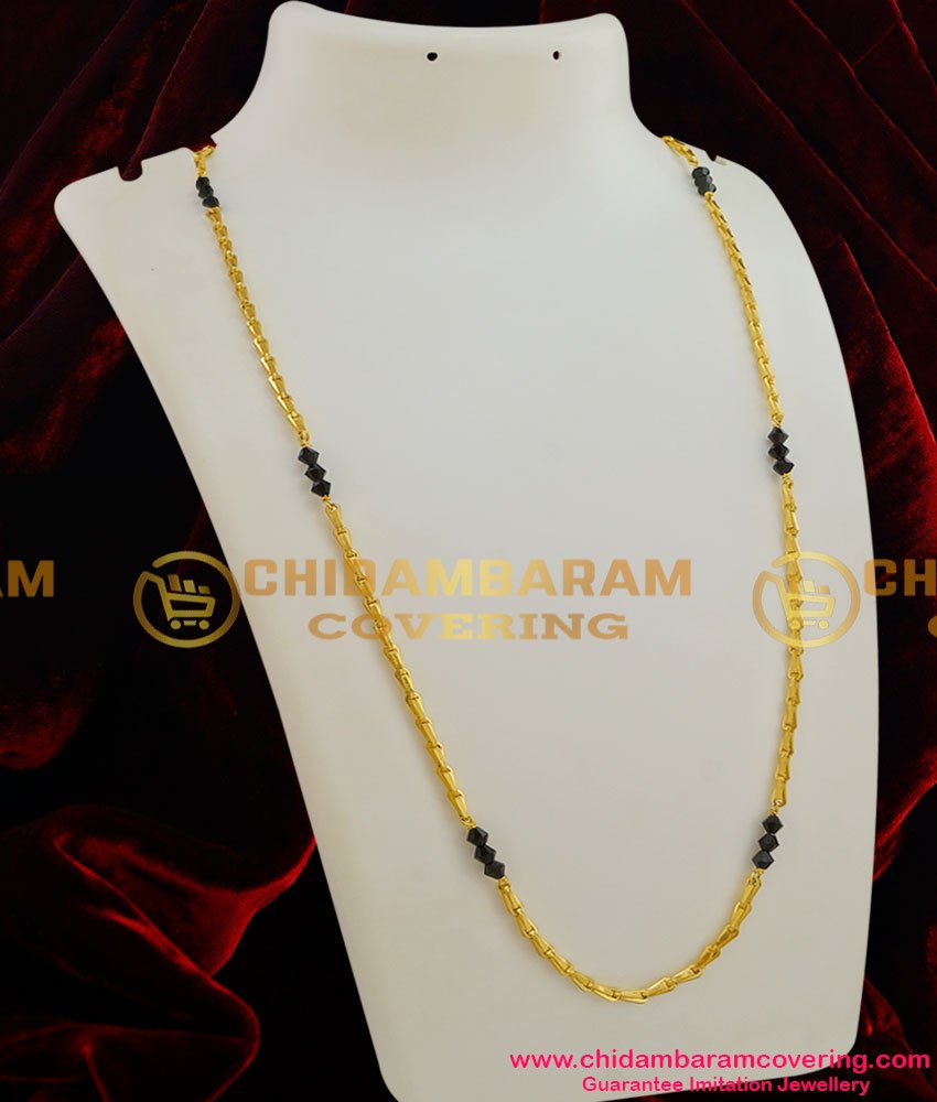 CHN009 - Three Crystal Balls with Wheat Chain Design South Indian Gold Plated Jewellery