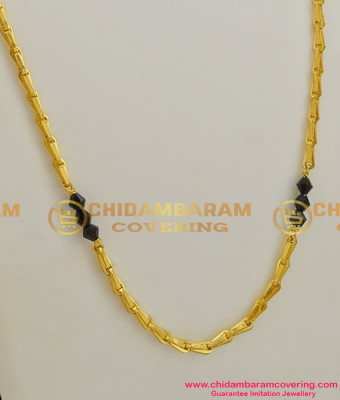 CHN009 - Three Crystal Balls with Wheat Chain Design South Indian Gold Plated Jewellery